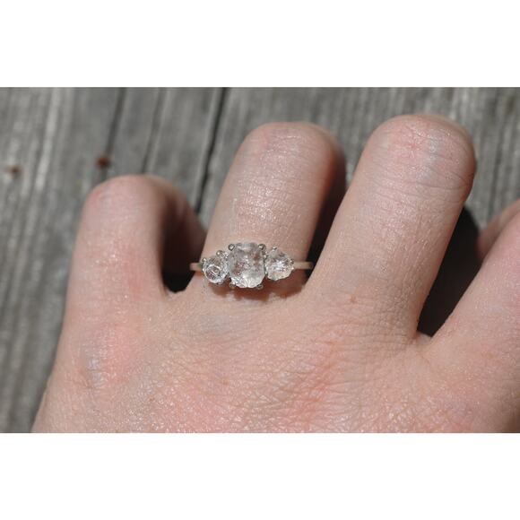 Semi square engagement ring, natural stone ring, alternative engagement ring - Picture 2 of 4